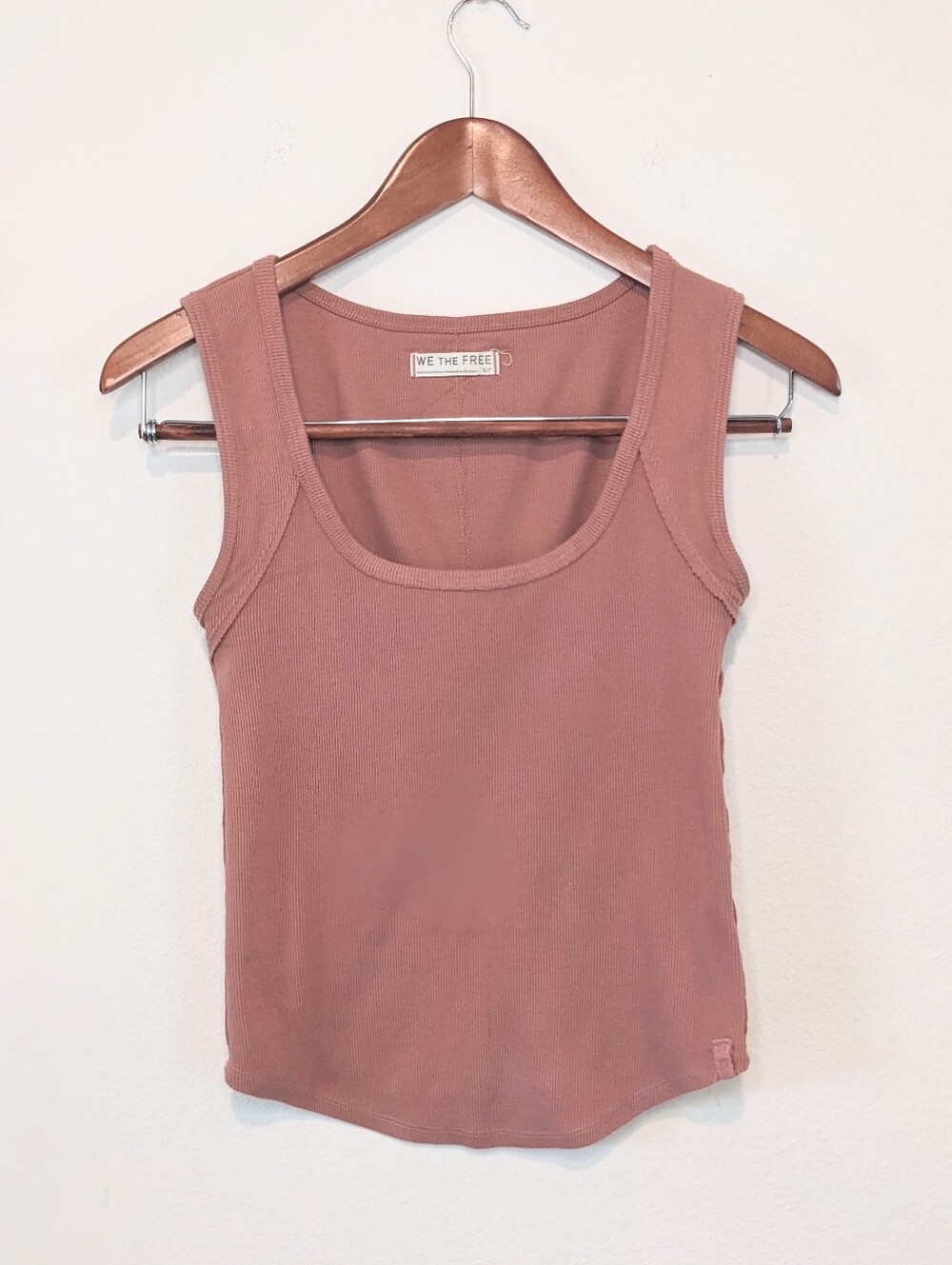 Free People We The Free Ribbed Scoop Neck Tank Top Mauve Dusty Rose Pink Size S